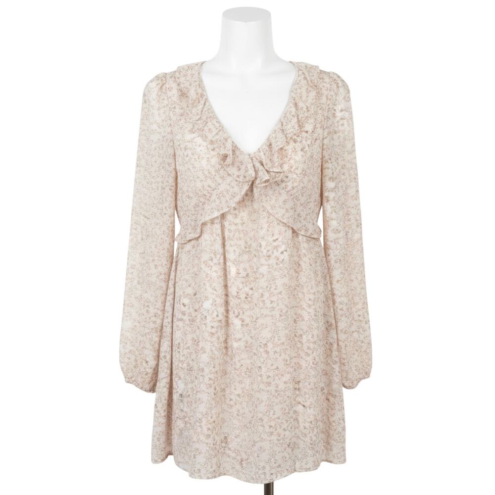 American Eagle Dress XS Pink Floral Long Sleeve Ruffle Mini Cottage Coquette - Picture 1 of 7